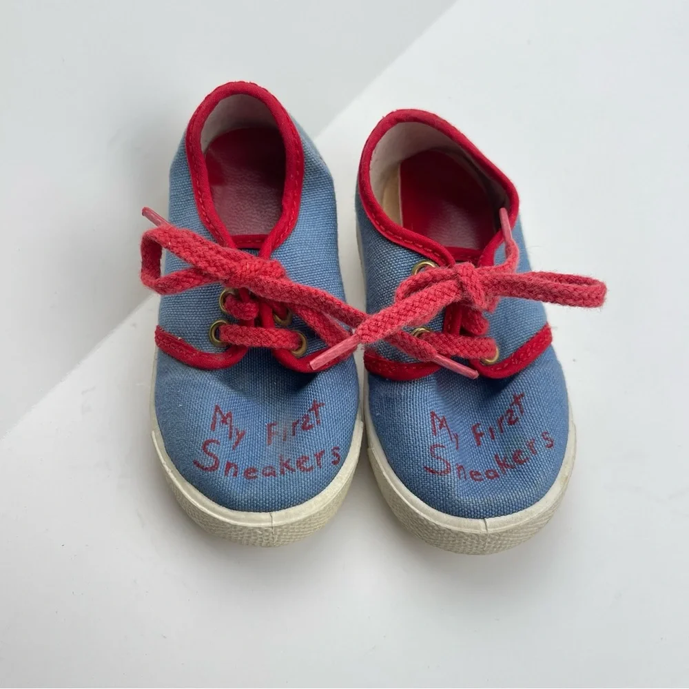 VTG 80s‎ Infant My First Sneakers Size 3 Retro Made in USA Rare Blue & Red